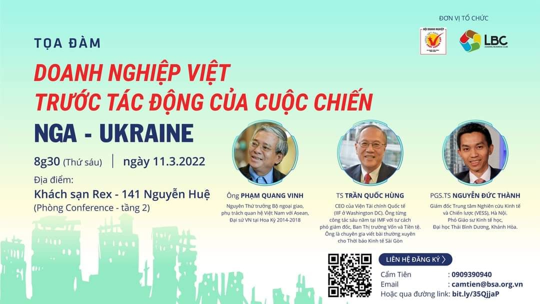 MỜI THAM DỰ TOẠ ĐÀM: DOANH NGHIỆP VIỆT TRƯỚC TÁC ĐỘNG CỦA CHIẾN TRANH NGA-UKRAINE